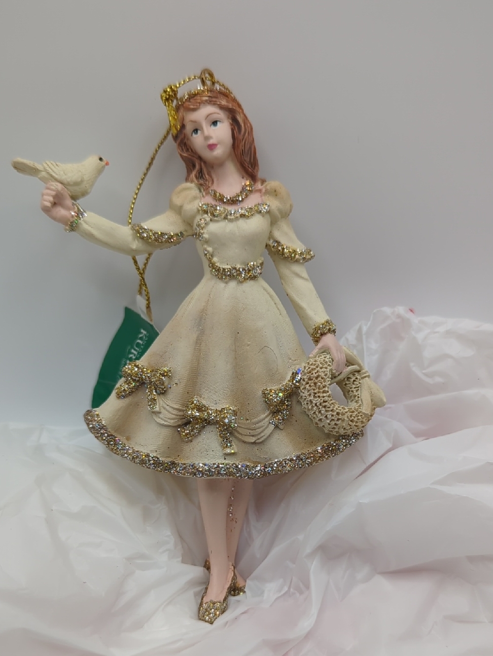 Kurt Adler Holiday Princess Wearing An Ivory And Glitter Dress Ornament